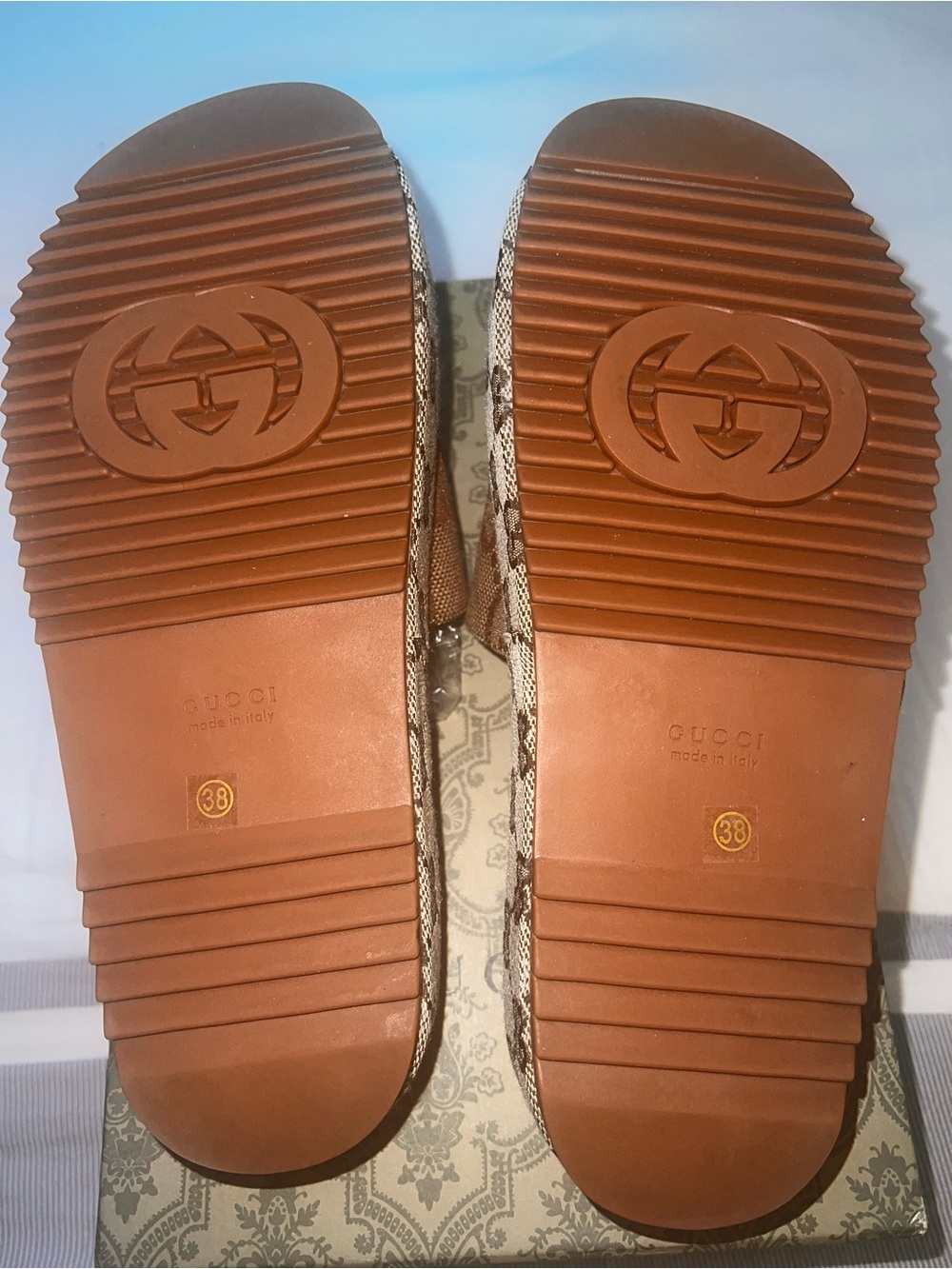 Tan Patterned Slip-On Platform Sandals - Picture 2 of 6